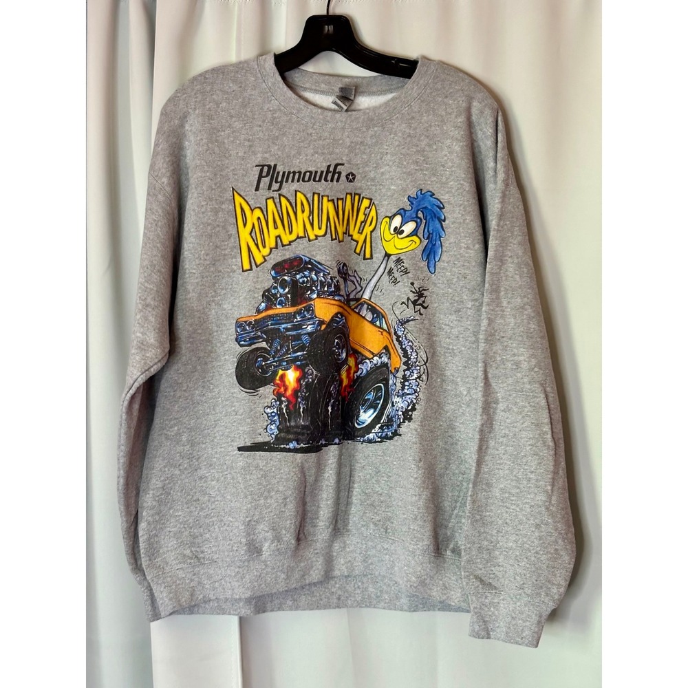 Gildan Plymouth Roadrunner Muscle Car Graphic Sweatshirt Mens Large Gray L